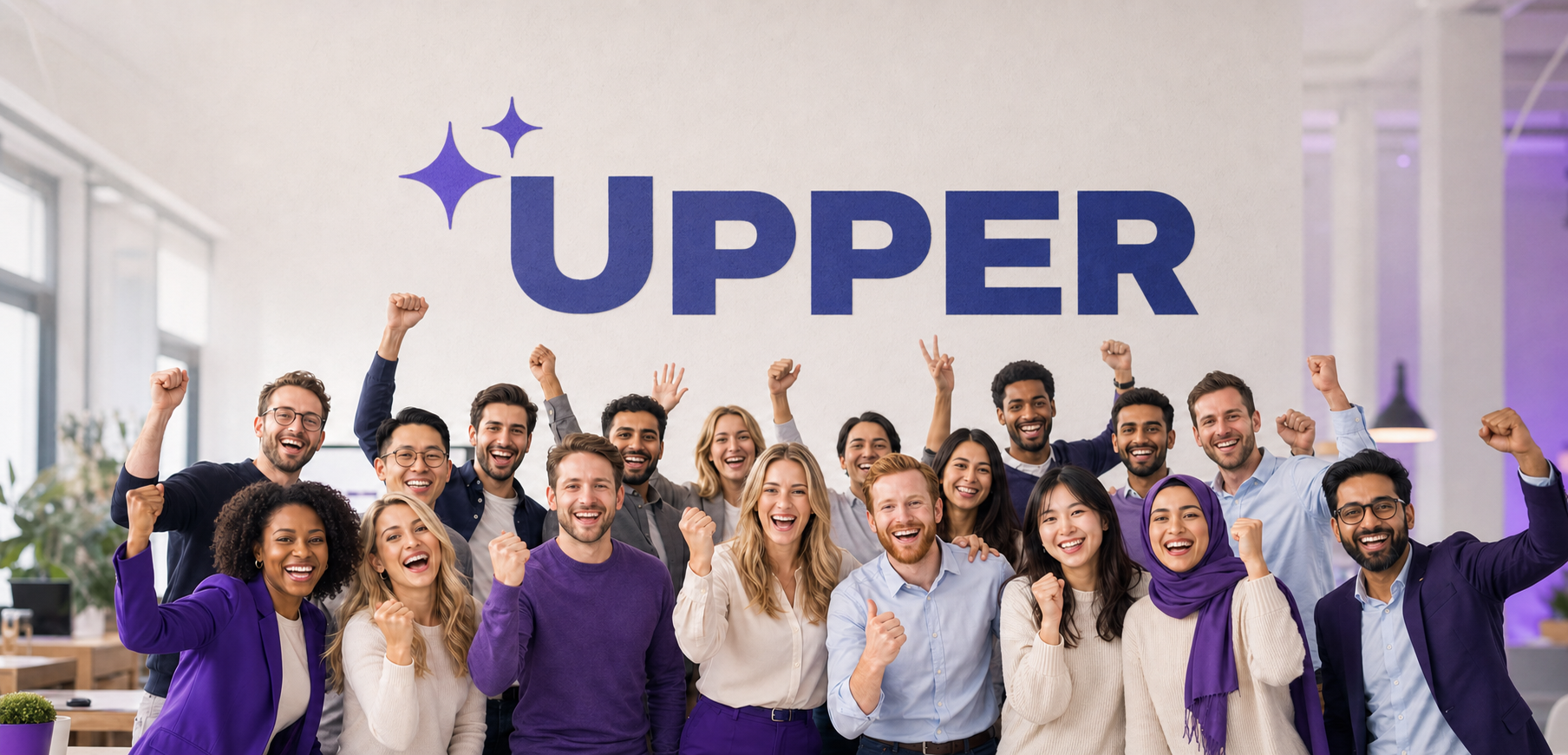 A team celebrating a great hire with UPPER