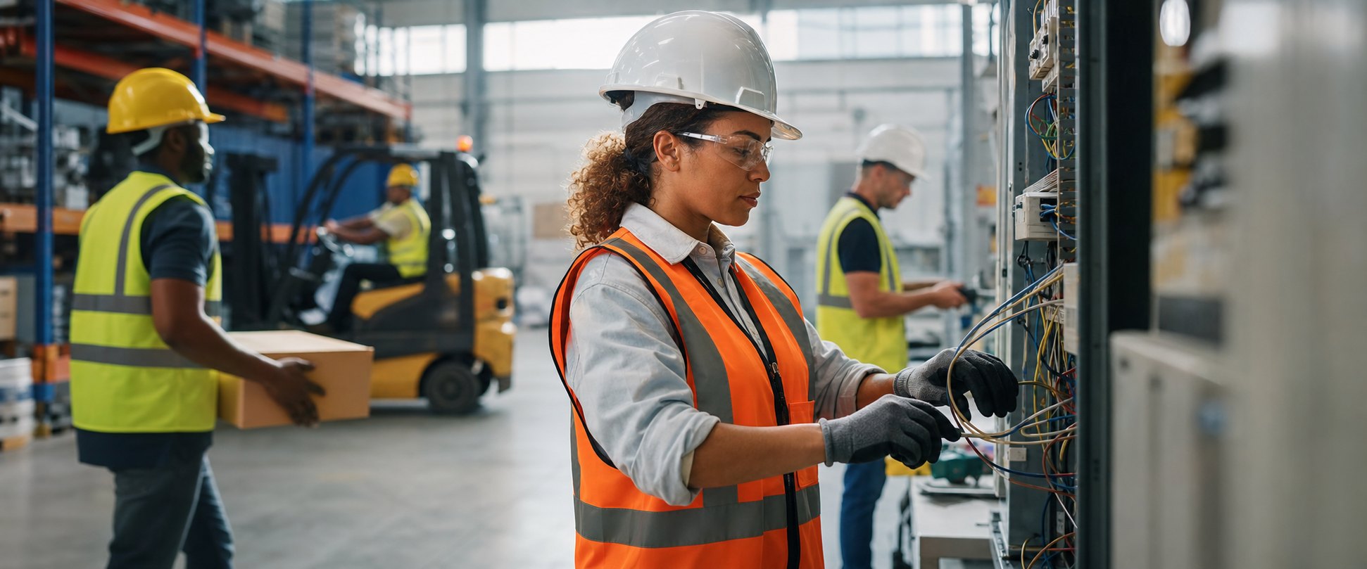 Fulfillment center workers processing packages during peak season