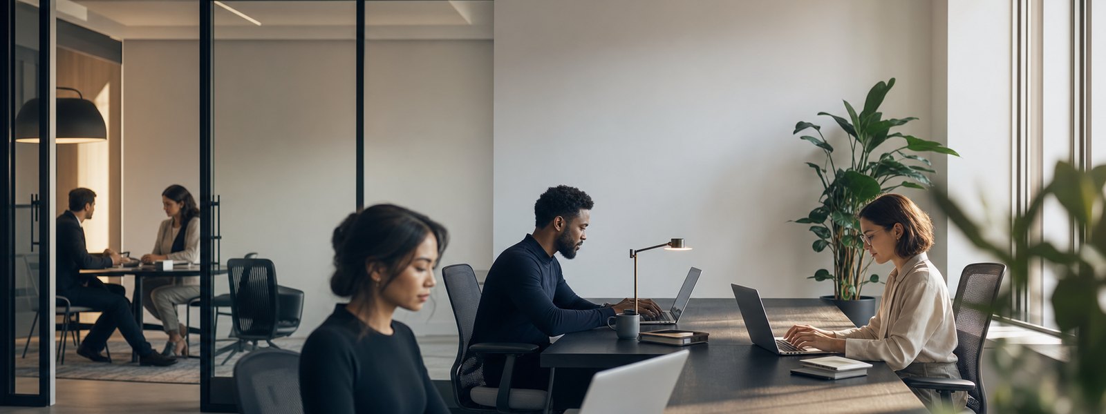 Recruiters at a boutique staffing agency collaborating in a bright modern office
